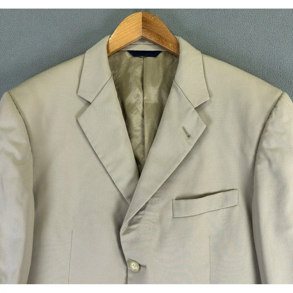 Burberry Blazer Jacket Mens 42‎ Long Beige Khaki Kensington Wool Luxury Business